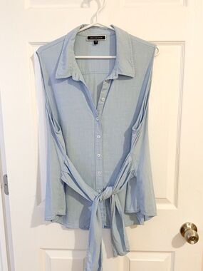 Melanie Lyne  Blue Sleeveless Tie-Front Shirt - size 18